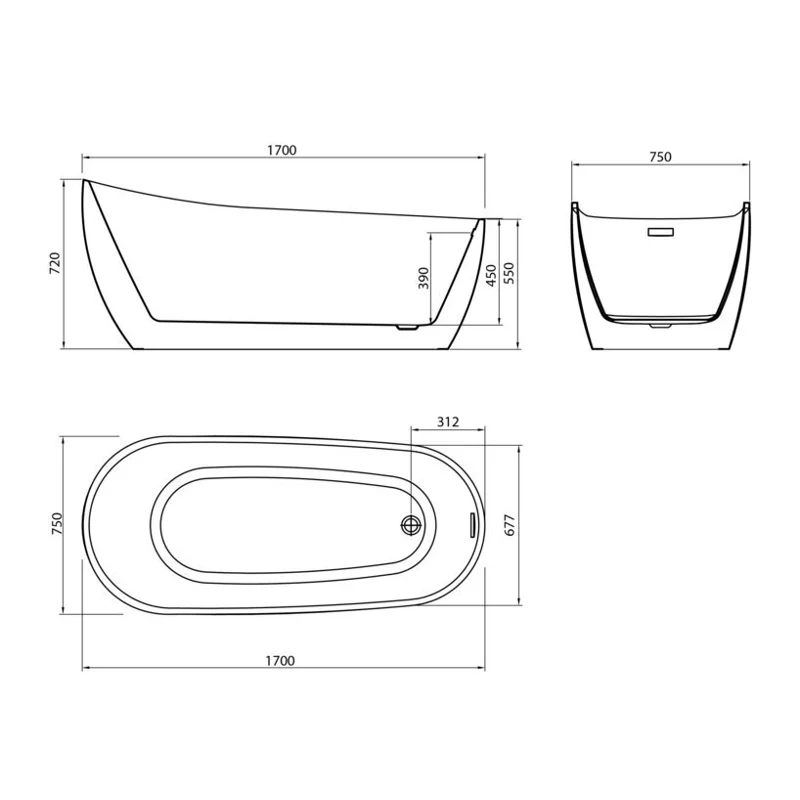 Ванна Grossman отдельностоящая GR-1403M Black Galaxy (170x75x72) GROSSMAN 1 место