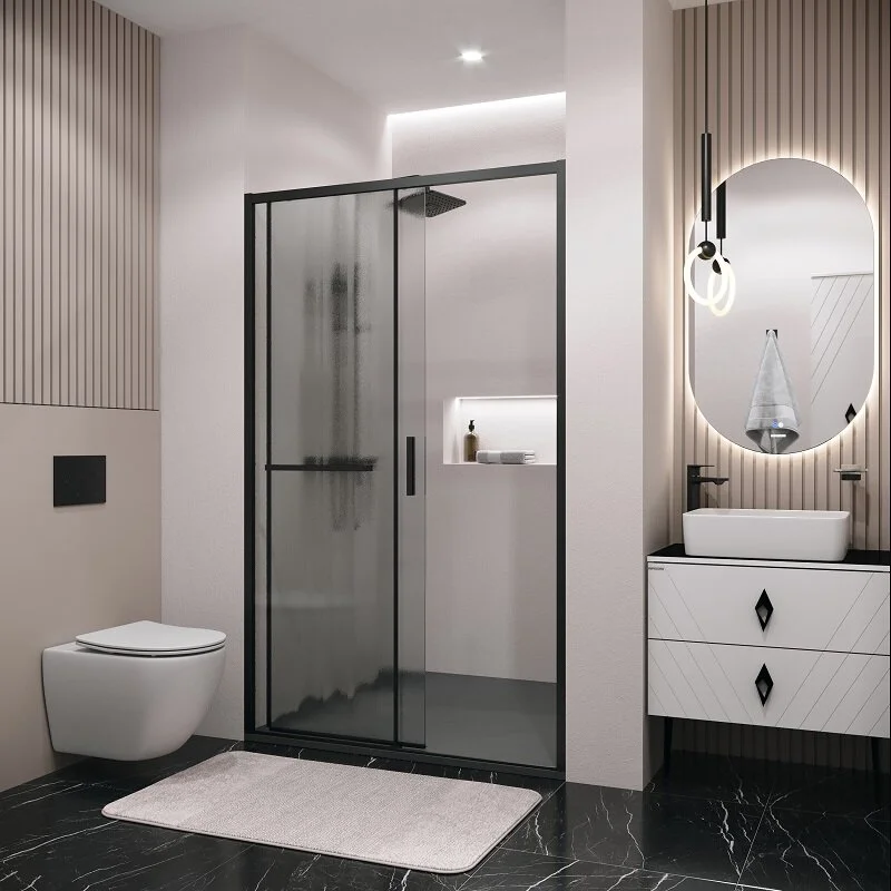 Дверь в нишу Grossman100.K33.05.130.21.02 Style (130*195) черный матовый, стекло шиншилла, 1 место