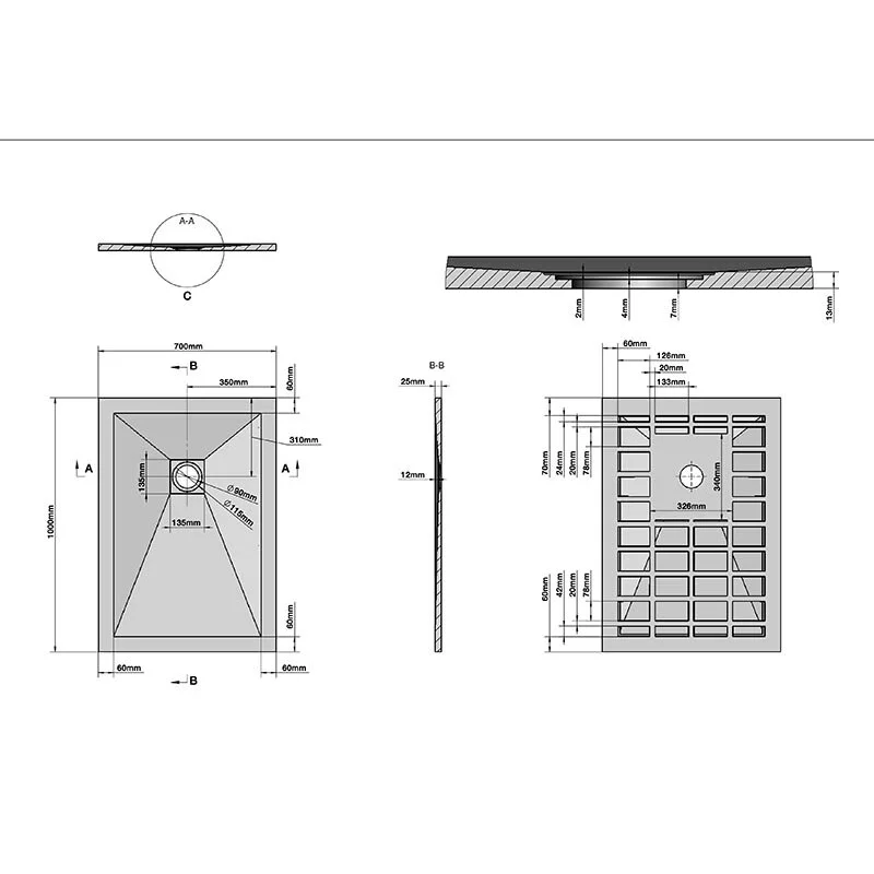Поддон Grossman прямоугольник графит (70*100*2,5) Strong
