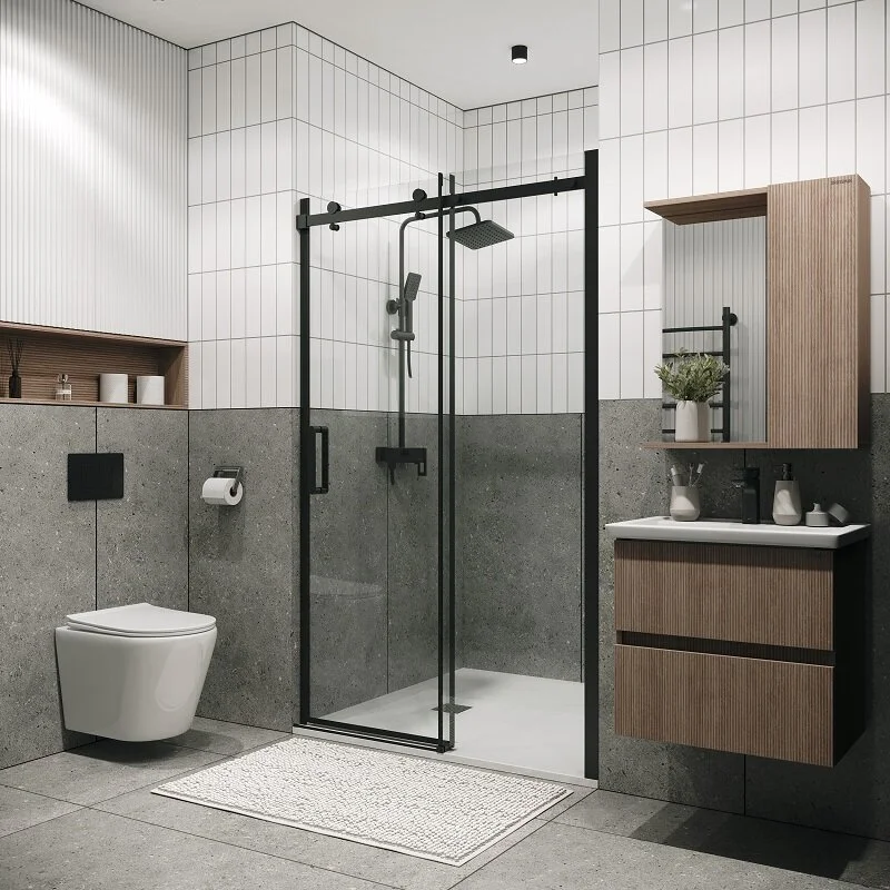 Дверь в нишу Grossman100.K33.04.100.21.00 Classic (100*195) черный матовый, стекло прозрачное, 1 место