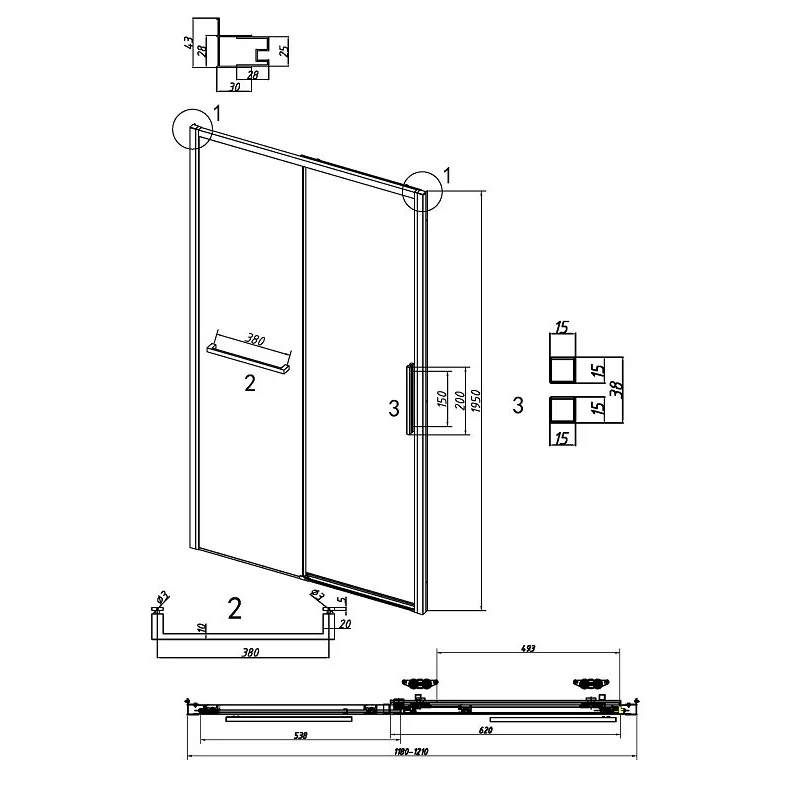 Дверь в нишу Grossman100.K33.05.120.21.10 Style (120*195) черный матовый, стекло тонированное, 1 место
