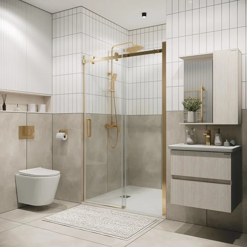 Дверь в нишу Grossman100.K33.04.110.32.00 Classic (110*195) золото сатин, стекло прозрачное, 1 место