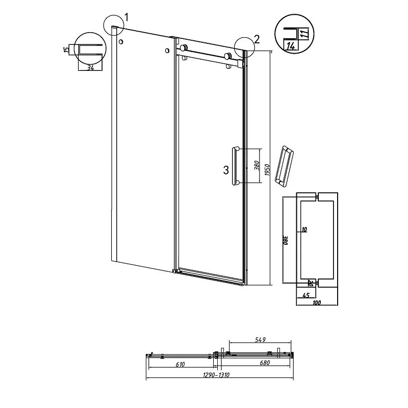 Дверь в нишу Grossman100.K33.04.130.21.00 Classic (130*195) черный матовый, стекло прозрачное, 1 место