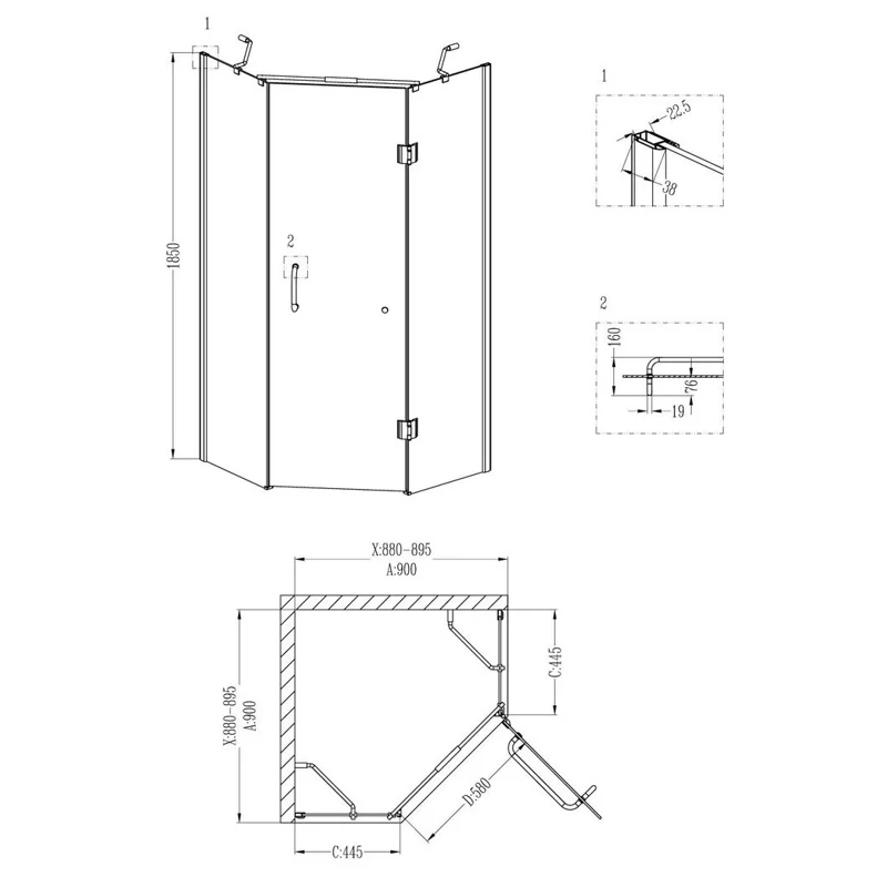 Душевой уголок Grossman GR-8090 Classic 90*90*185 трапеция, дверь распашная 2 места