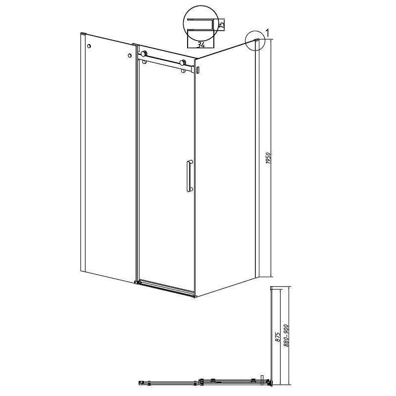 Боковая стенка Grossman 200.K33.04.90.21.00 Classic (90*195) черный матовый, стекло прозрачное, 1 место