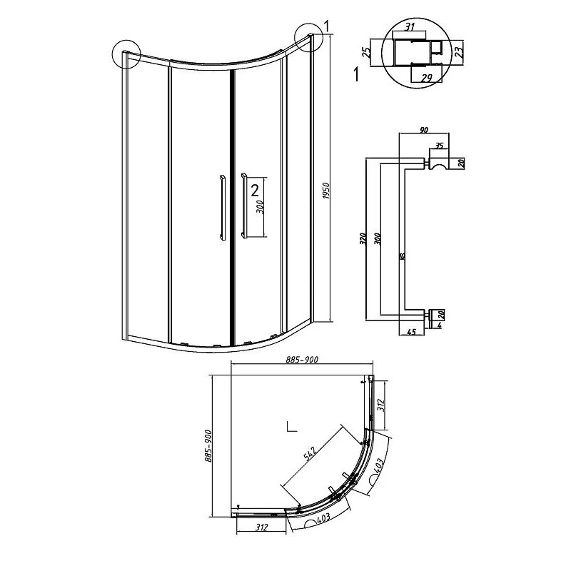 Душевой уголок Grossman 301.K33.02.9090.21.10 Cosmo (90*90*195) полукруг,раздвижн,черн.матов,стекло тонирован