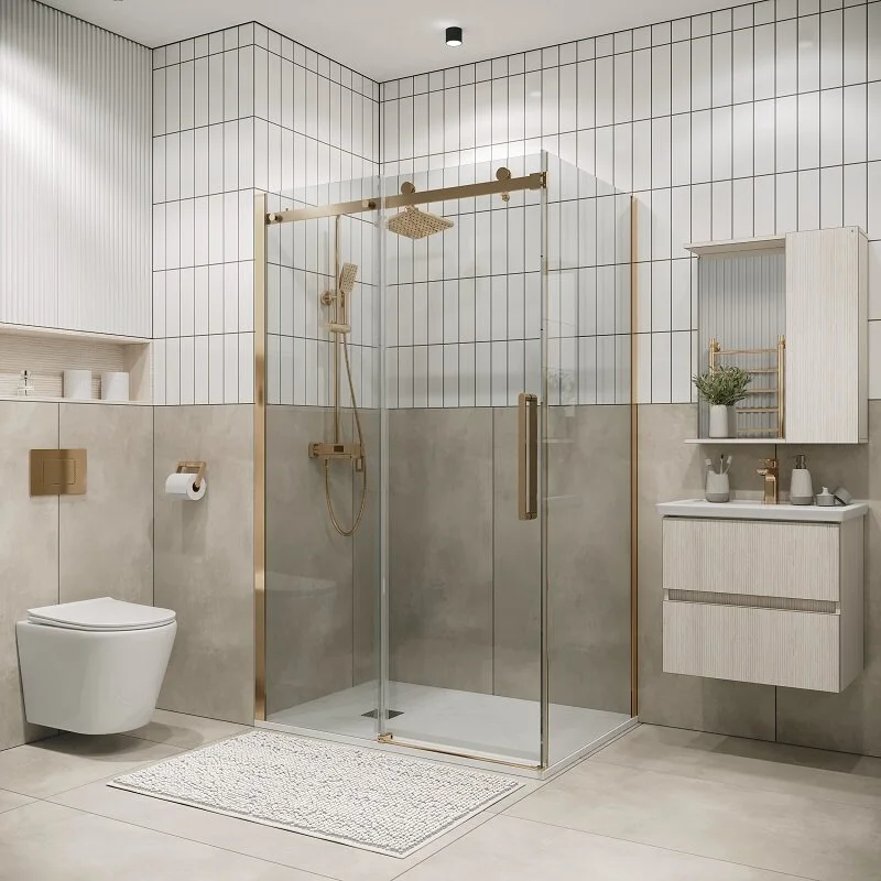 Боковая стенка Grossman 200.K33.04.90.32.00 Classic (90*195) золото сатин, стекло прозрачное, 1 место