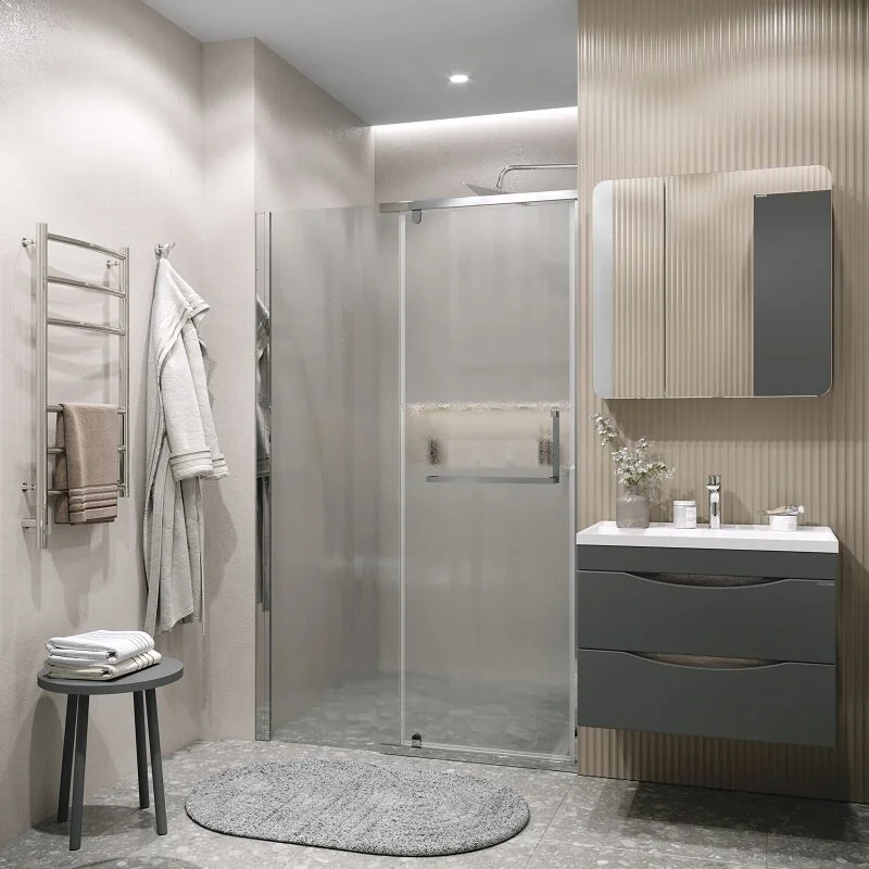 Дверь в нишу Grossman100.K33.03.120.10.02 Pragma (120*195) хром, стекло шиншилла, 1 место