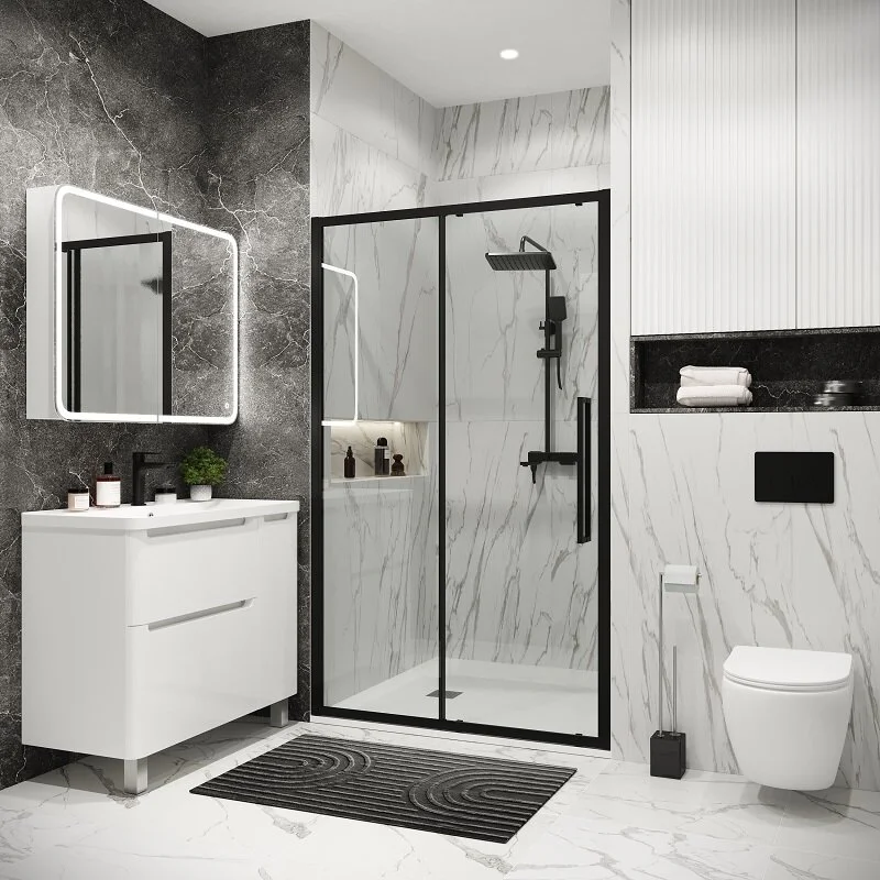 Дверь в нишу Grossman100.K33.02.110.21.00 Cosmo (110*195) черный матовый, стекло прозрачное, 1 место