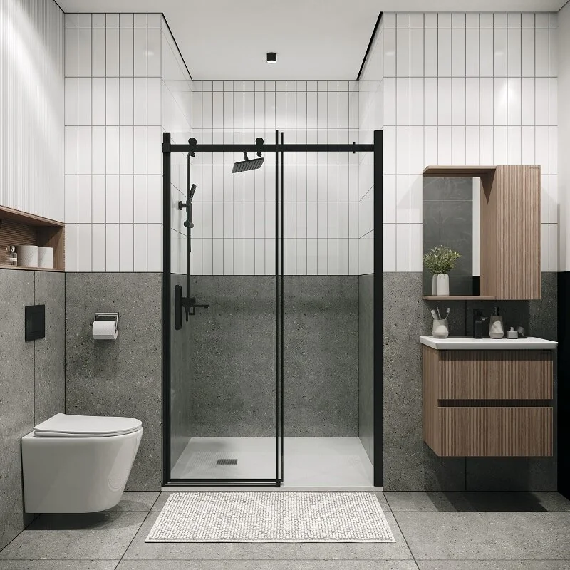 Дверь в нишу Grossman100.K33.04.130.21.00 Classic (130*195) черный матовый, стекло прозрачное, 1 место