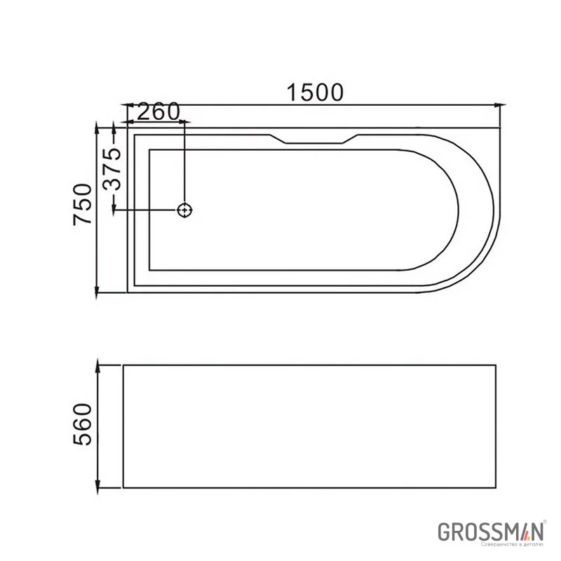Ванна Grossman Cristal пристенная GR-2201R (75x150x56) GROSSMAN 1 место