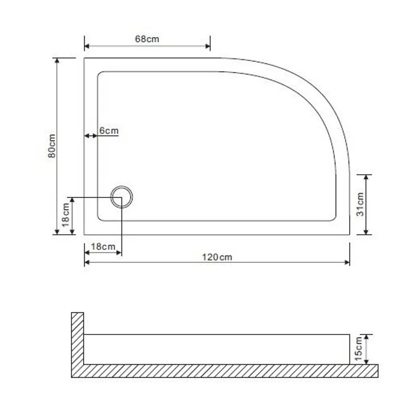 Душевой поддон Grossman 120*80*15 правый для GR-2120R, 4120R