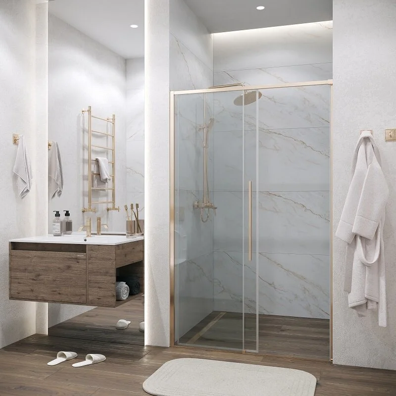 Дверь в нишу Grossman100.K33.01.140.32.00 Galaxy (140*195) золото сатин, стекло прозрачное, 1 место