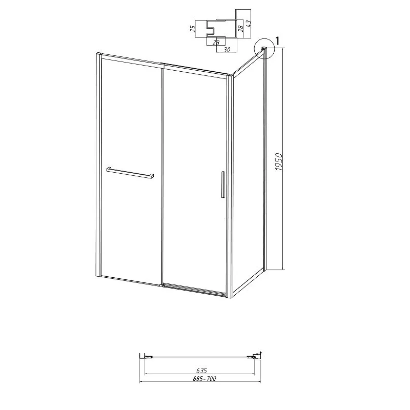 Боковая стенка Grossman 200.K33.05.70.21.02 Style (70*195) черный матовый, стекло шиншилла, 1 место