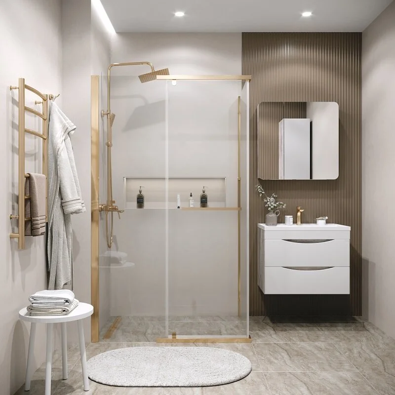 Боковая стенка Grossman 200.K33.03.90.32.00 Pragma (90*195) золото сатин, стекло прозрачное, 1 место