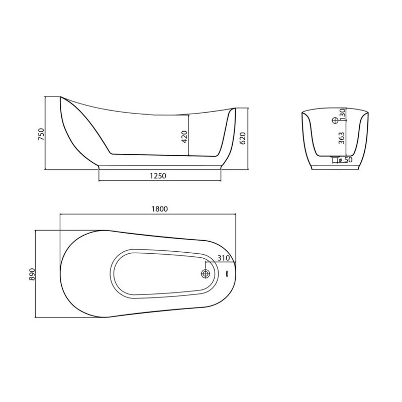 Ванна Grossman отдельностоящая GR-2303M BLACK Style (180x89x75) GROSSMAN 1 место