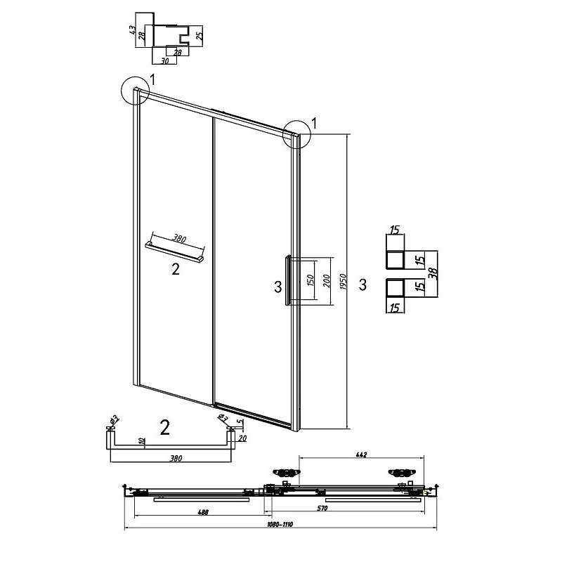 Дверь в нишу Grossman100.K33.05.110.21.00 Style (110*195) черный матовый, стекло прозрачное, 1 место