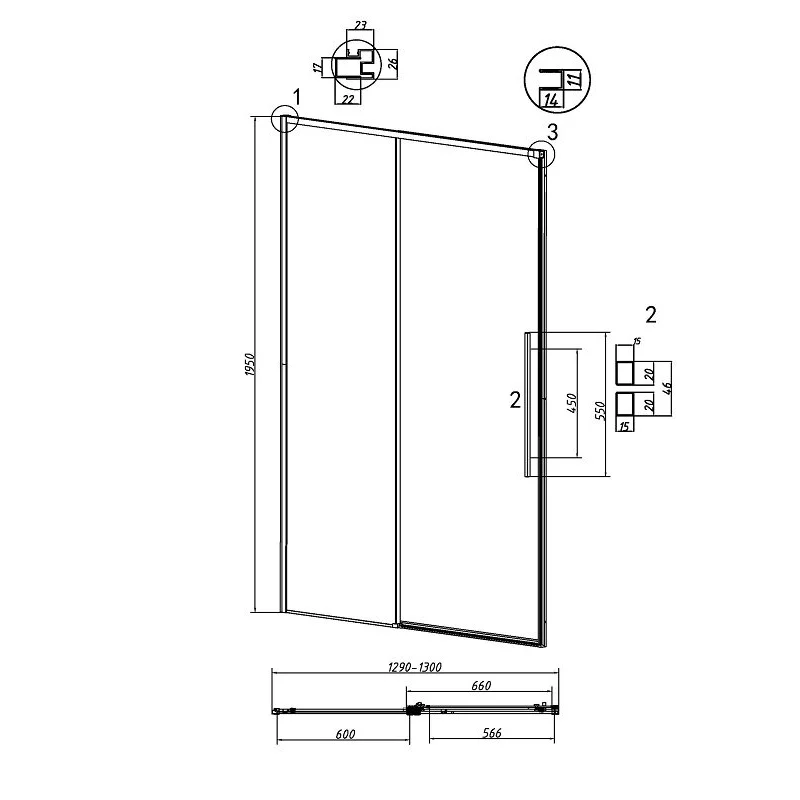 Дверь в нишу Grossman100.K33.01.130.42.10 Galaxy (130*195) графит сатин, стекло тонированное, 1 место