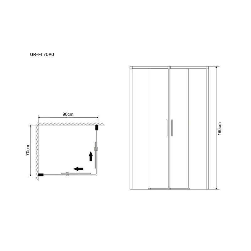 Душевой уголок Grossman GR-7090 Fly (70*90*190) прямоугольник, двери раздвижные 1 место