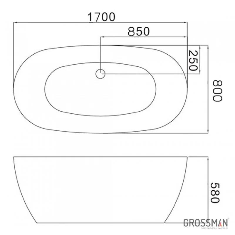 Ванна Grossman отдельностоящая GR-2501M Classic (170x80x58) GROSSMAN 1 место