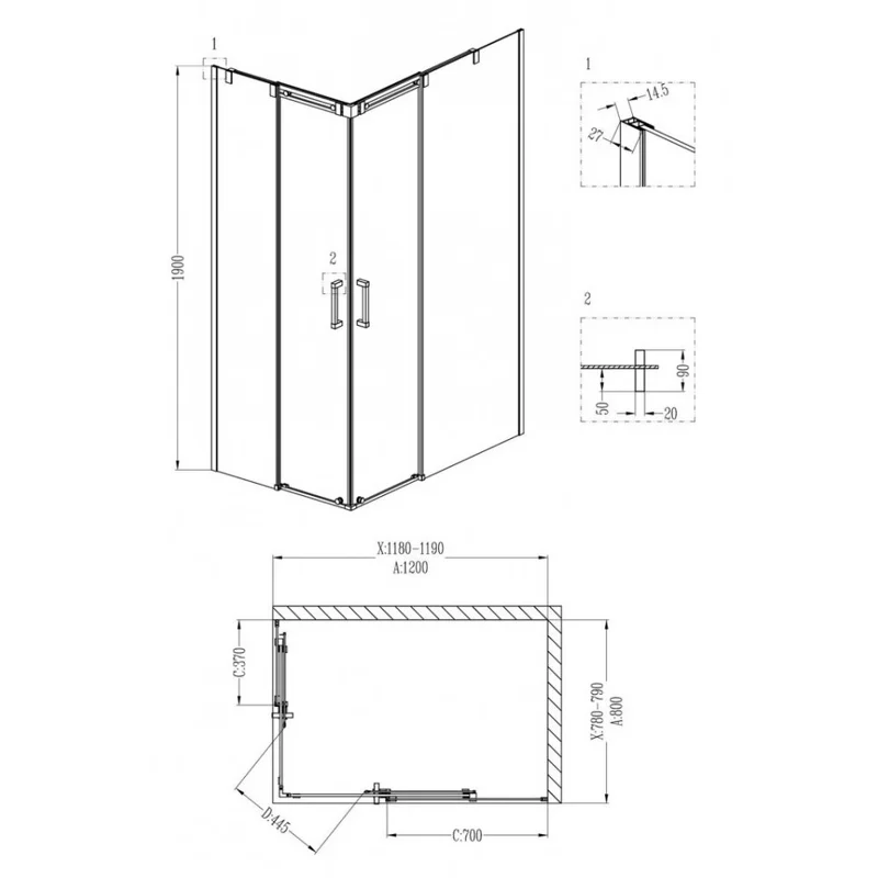 Душевой уголок Grossman GR-3120L Galaxy 120*80*190 прямоугольник, двери раздвижные 2 места