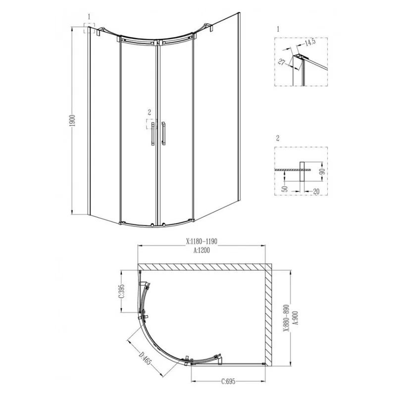 Душевой уголок Grossman GR-4121L Galaxy 120*90*190 двери раздвижные 2 места