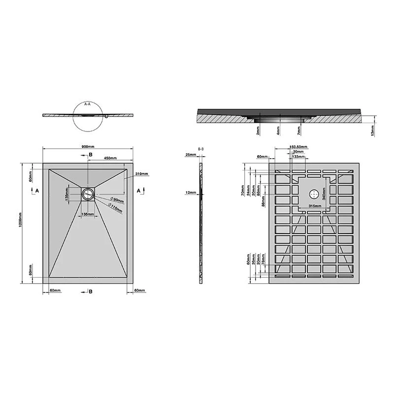 Поддон Grossman прямоугольник графит (90*120*2,5) Strong