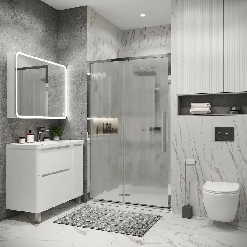 Дверь в нишу Grossman100.K33.02.100.10.02 Cosmo (100*195) хром, стекло шиншилла, 1 место