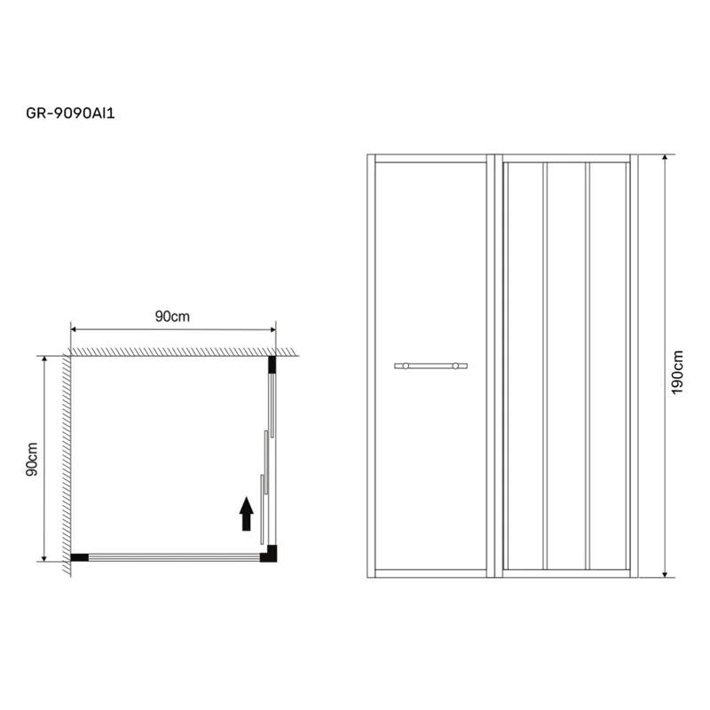 Душевой уголок Grossman GR-9090 Alba1 (90*90*190) квадрат, двери раздвижные 2 места