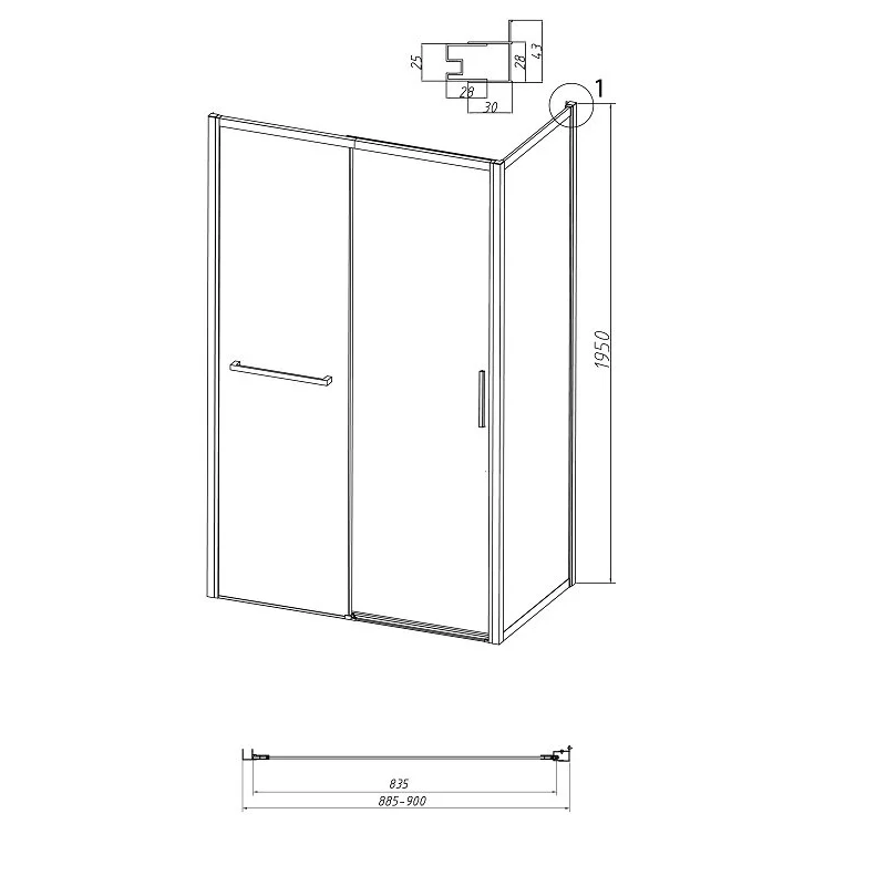 Боковая стенка Grossman 200.K33.05.90.21.00 Style (90*195) черный матовый, стекло прозрачное, 1 место