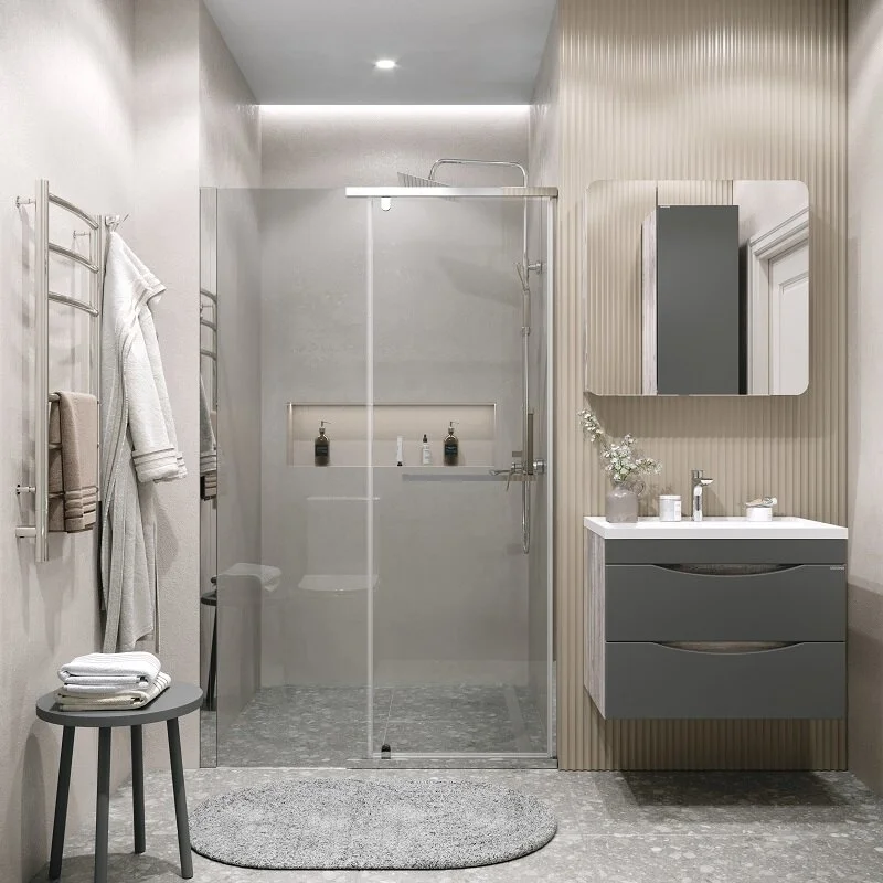 Дверь в нишу Grossman100.K33.03.100.10.00 Pragma (100*195) хром, стекло прозрачное, 1 место