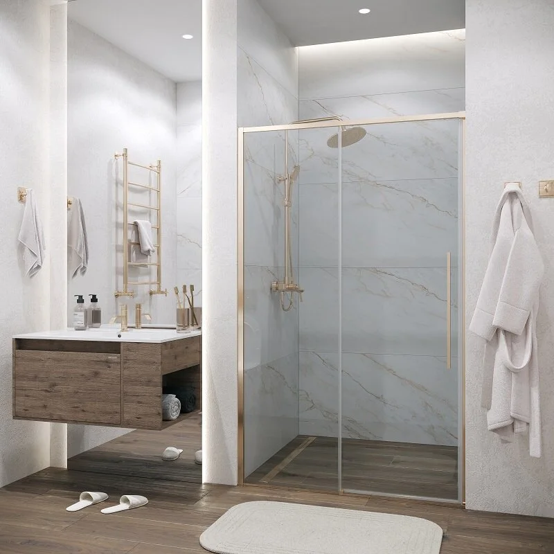 Дверь в нишу Grossman100.K33.01.110.32.00 Galaxy (110*195) золото сатин, стекло прозрачное, 1 место