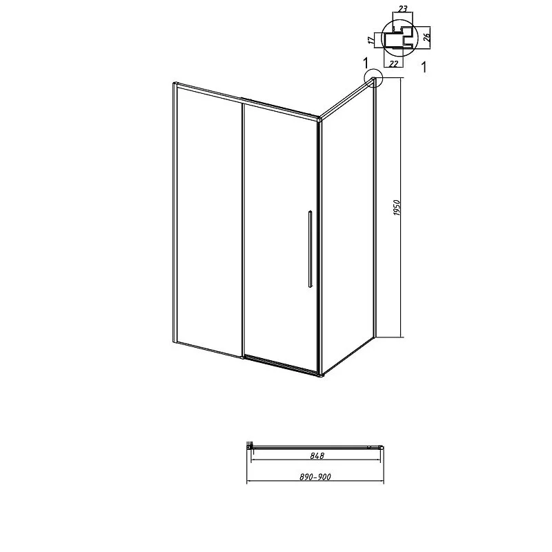 Боковая стенка Grossman 200.K33.01.90.42.10 Galaxy (90*195) графит сатин, стекло тонированное, 1 место
