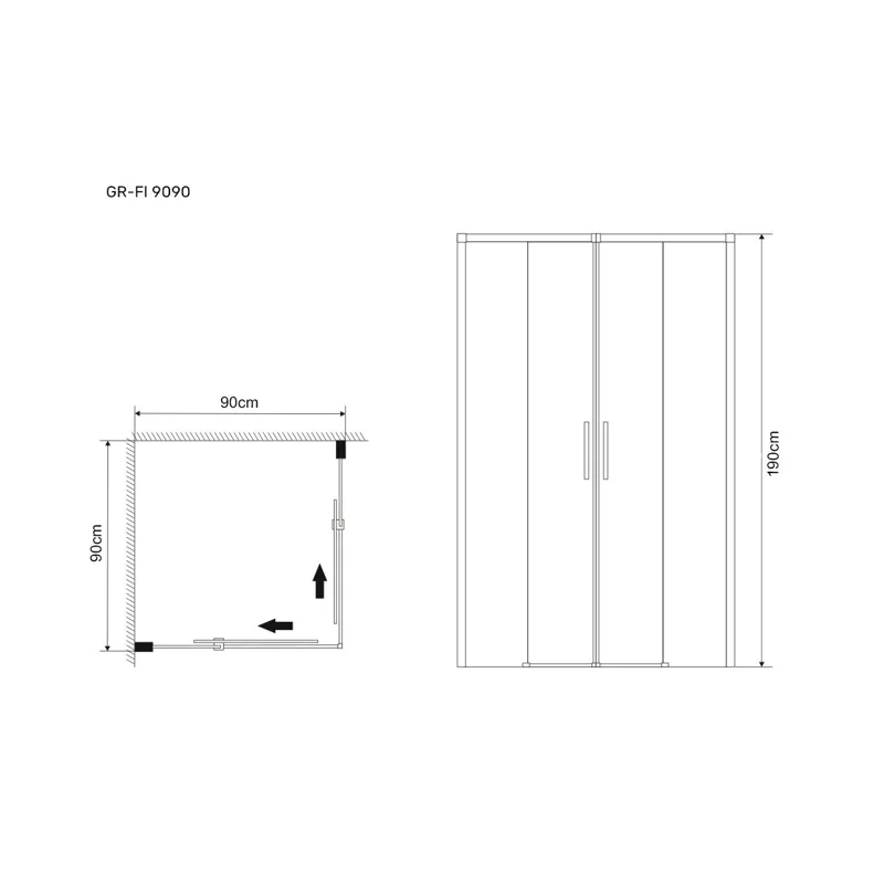 Душевой уголок Grossman GR-9090 Fly (90*90*190) квадрат, двери раздвижные 1 место