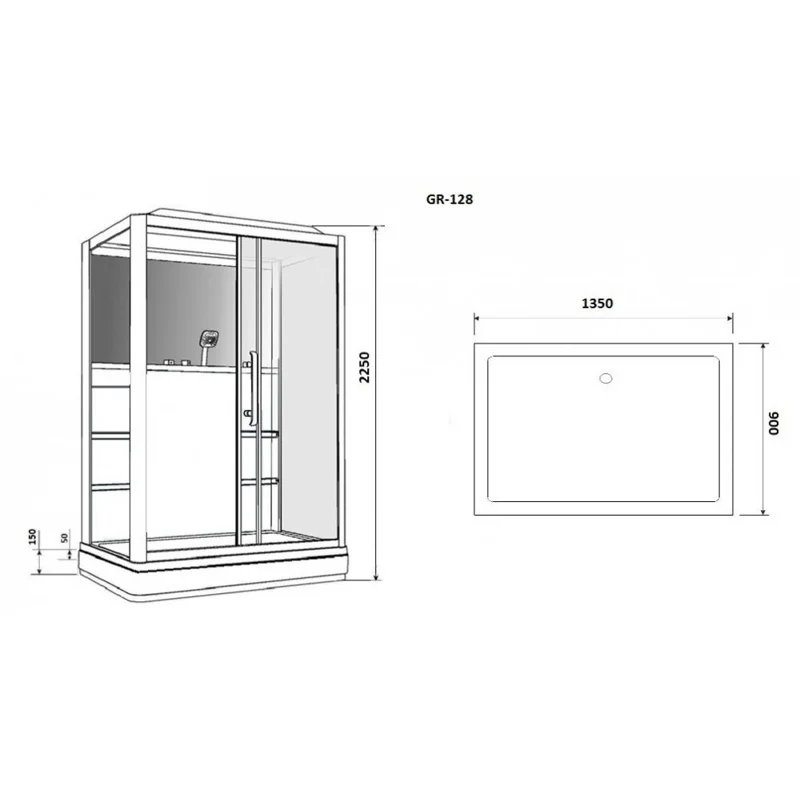 Душ.каб. GR128L (90x135x225) GROSSMAN 3 места