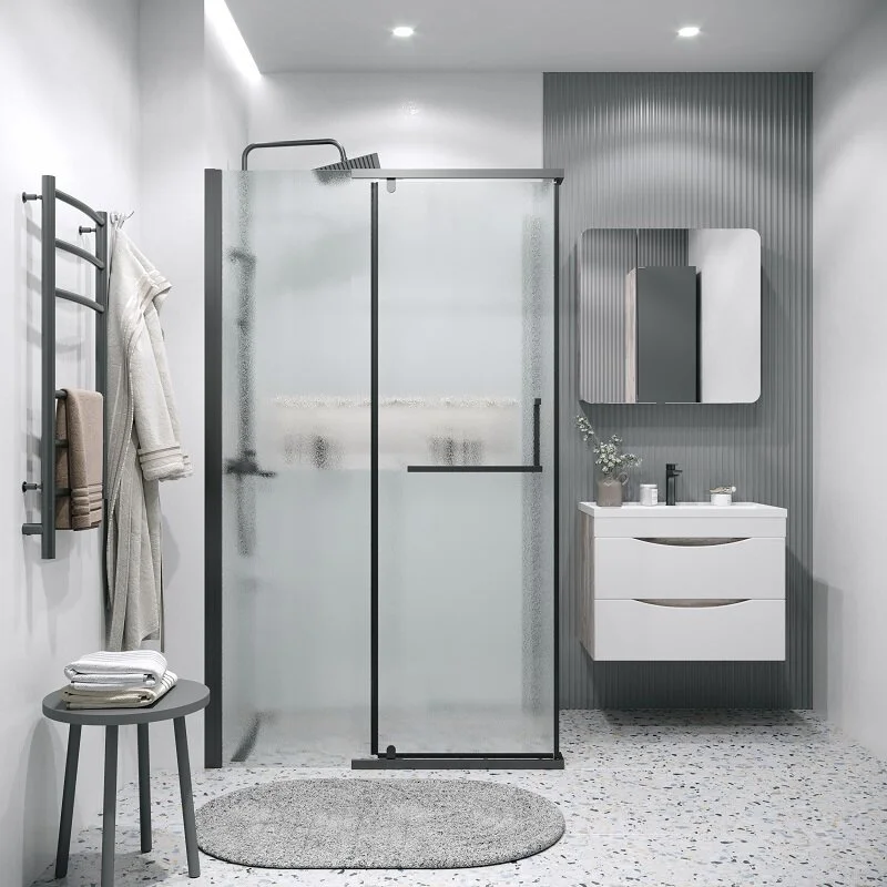 Боковая стенка Grossman 200.K33.03.90.21.02 Pragma (90*195) черный матовый, стекло шиншилла, 1 место