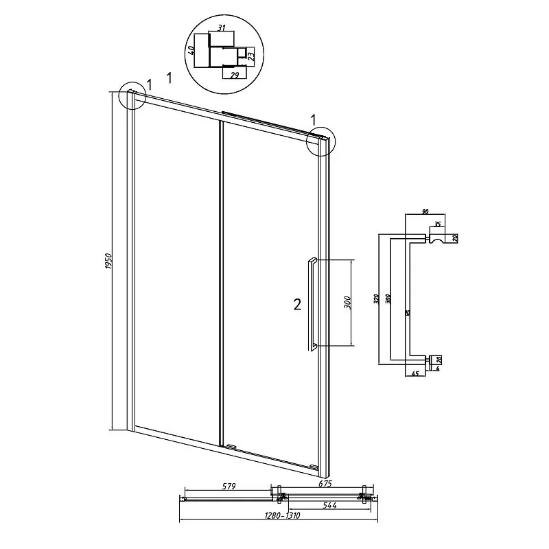 Дверь в нишу Grossman100.K33.02.130.10.00 Cosmo (130*195) хром, стекло прозрачное, 1 место