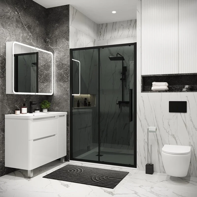 Дверь в нишу Grossman100.K33.02.110.21.10 Cosmo (110*195) черный матовый, стекло тонированное, 1 место