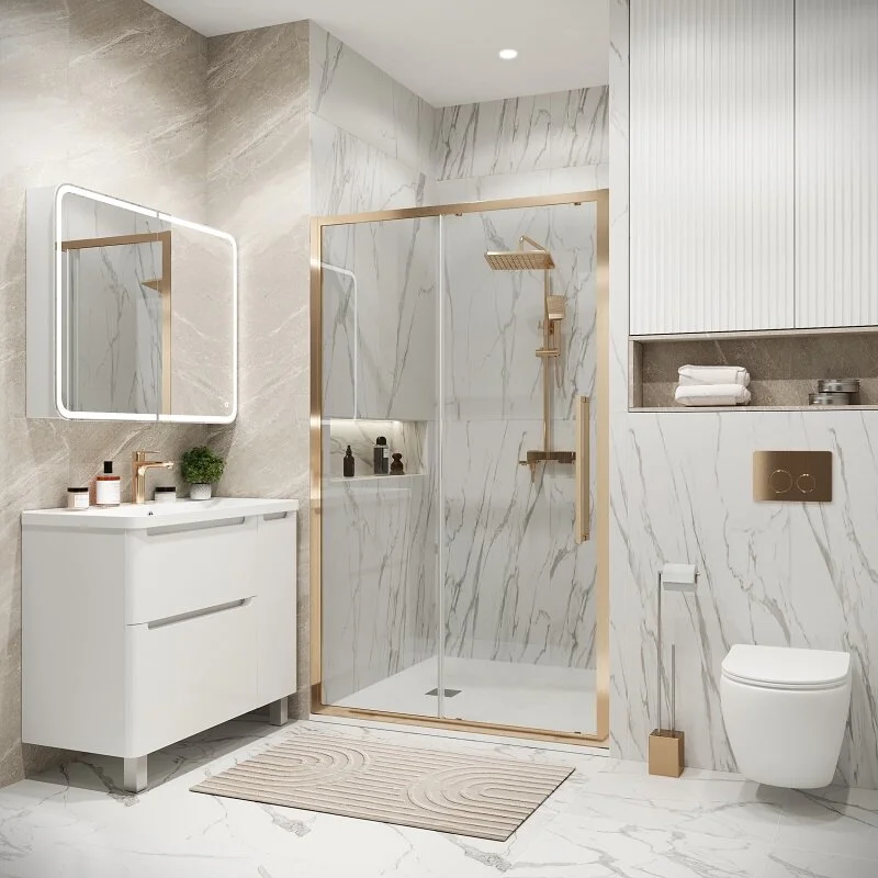 Дверь в нишу Grossman100.K33.02.130.32.00 Cosmo (130*195) золото сатин, стекло прозрачное, 1 место