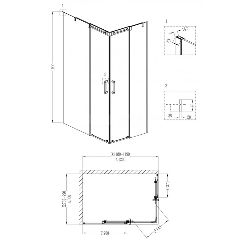 Душевой уголок Grossman GR-3120R Galaxy 120*80*190 прямоугольник, двери раздвижные 2 места