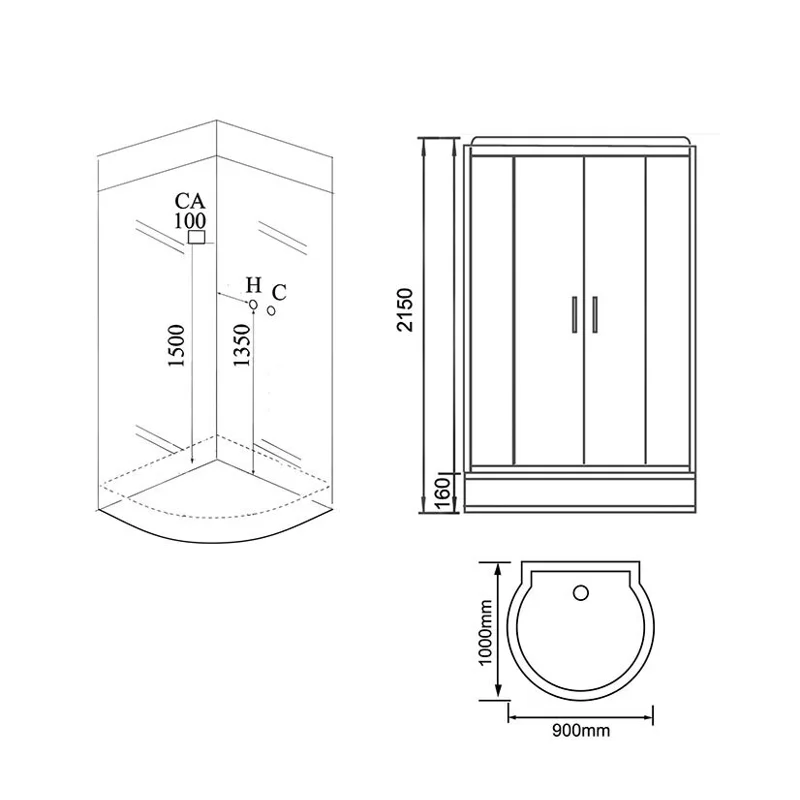 Душ.каб. GR140 (90x100x215) GROSSMAN 6 места