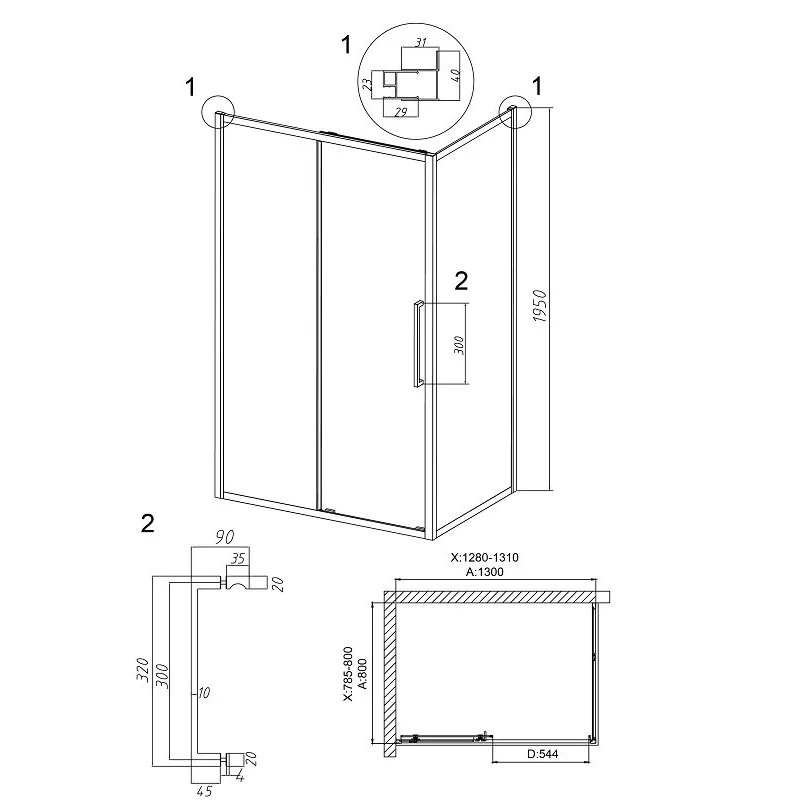 Душевой уголок Grossman 120.K33.02.1380.32.00 Cosmo (130*80*195) золото сатин, стекло прозрачное, 2 места