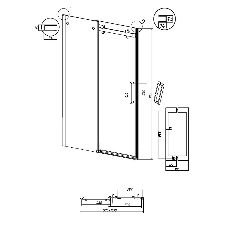 Дверь в нишу Grossman100.K33.04.100.21.00 Classic (100*195) черный матовый, стекло прозрачное, 1 место