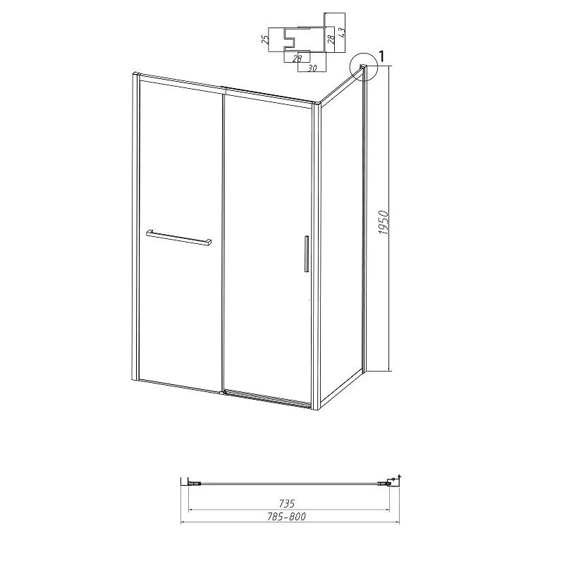 Боковая стенка Grossman 200.K33.05.80.21.02 Style (80*195) черный матовый, стекло шиншилла, 1 место