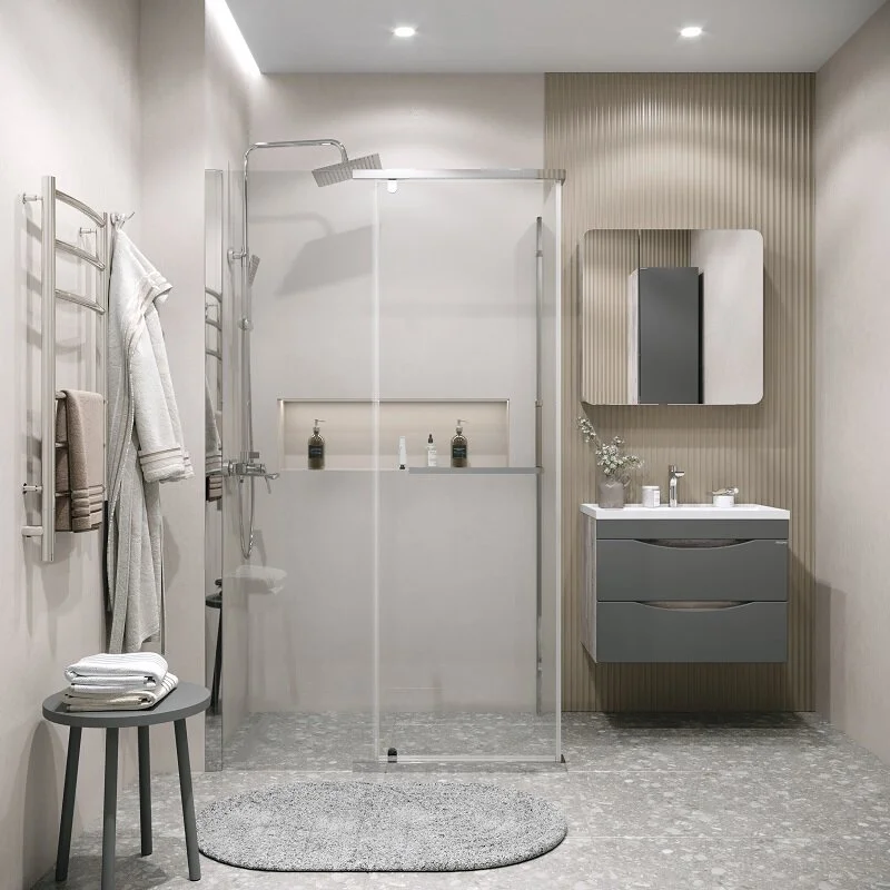 Боковая стенка Grossman 200.K33.03.90.10.00 Pragma (90*195) хром, стекло прозрачное, 1 место