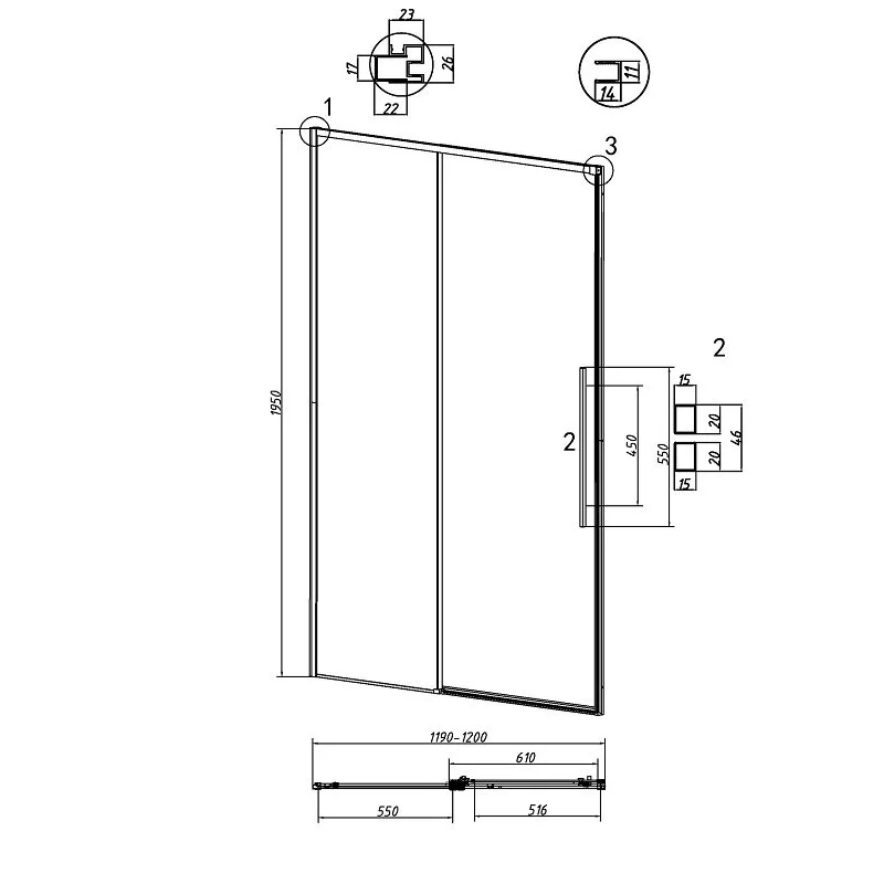 Дверь в нишу Grossman100.K33.01.120.42.10 Galaxy (120*195) графит сатин, стекло тонированное, 1 место