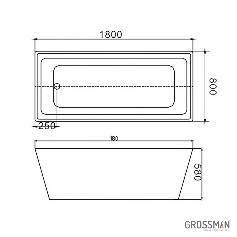 Ванна Grossman Cristal отдельностоящая GR-2021 (180x80x58) GROSSMAN 1 место