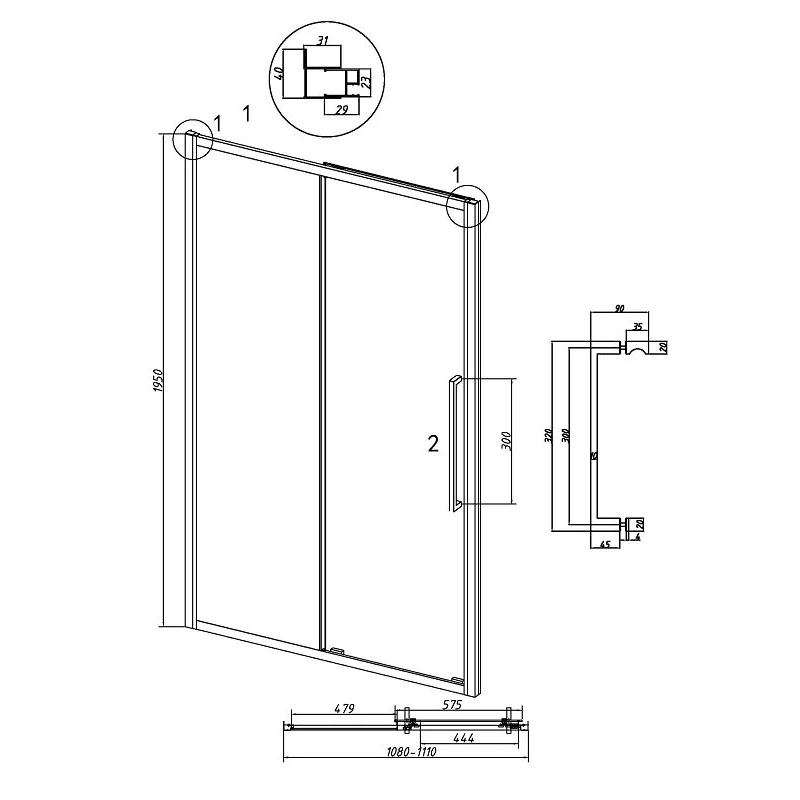 Дверь в нишу Grossman100.K33.02.110.10.02 Cosmo (110*195) хром, стекло шиншилла, 1 место