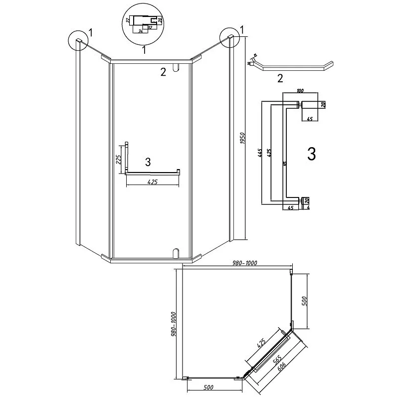 Душевой уголок Grossman 302.K33.03.1010.10.02 Pragma (100*100*195) трапеция,распашн,хром,стекло шиншилла,1мес