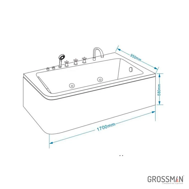 Ванна Grossman гидромассаж. GR-17095-1L (95x170x58) GROSSMAN 1 место